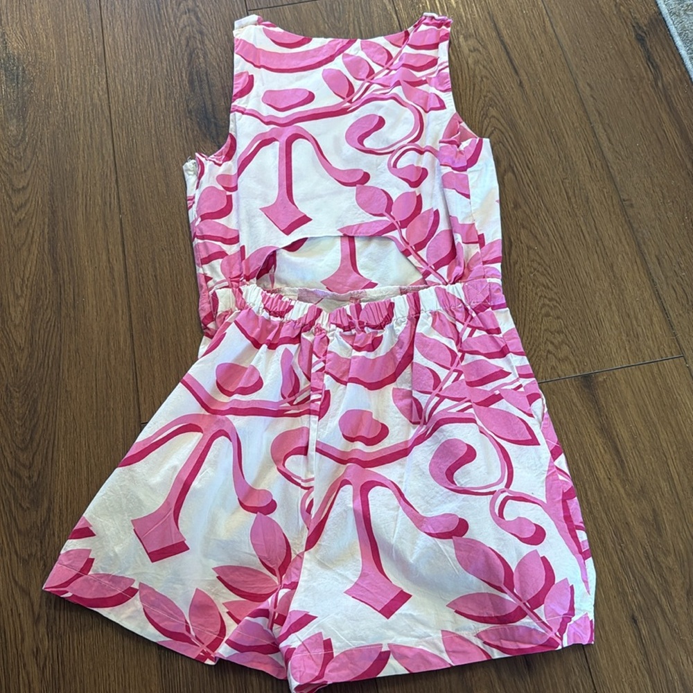 Porridge Pink Leaf Print Romper, Size 6 - Picture 5 of 5